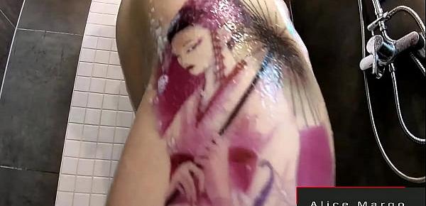  Tattooed Blonde in Shower Scene! AliceMargo.com